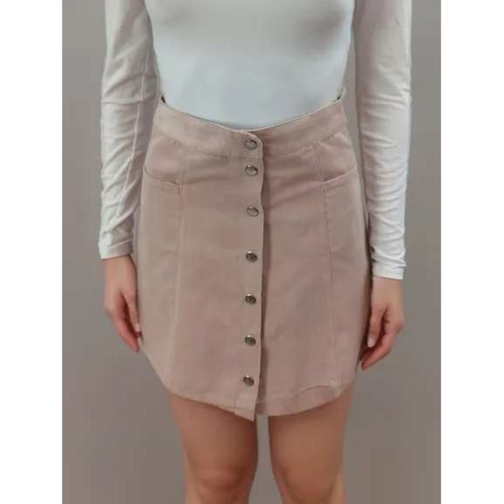 H&M 90's Y2K 10 country pastel pink button down faux suede a line mini Skirt